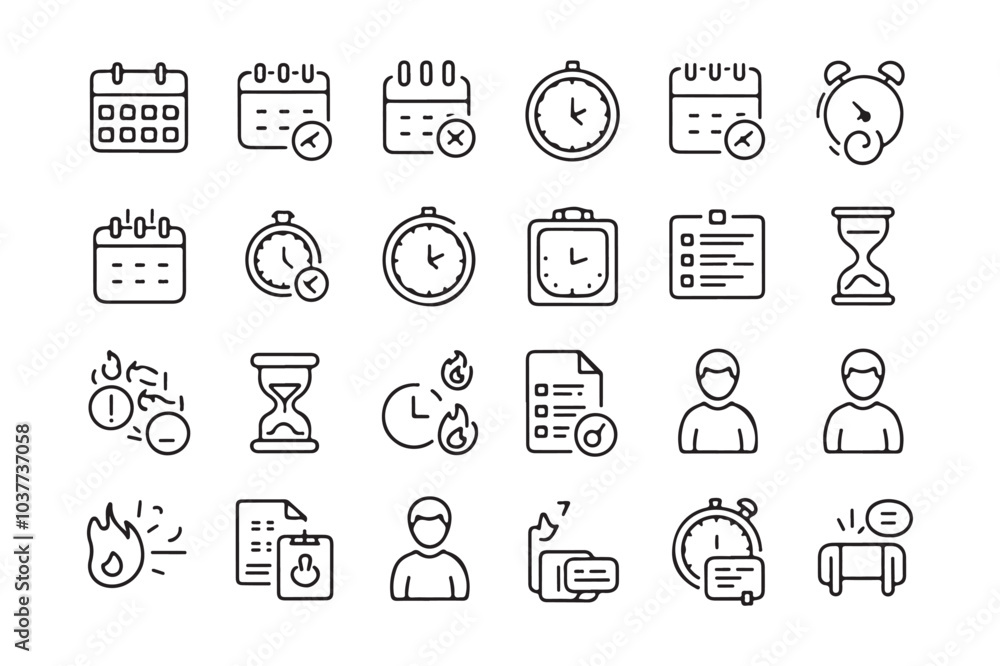 Minimalistic Time Management and Productivity Line Icons Set Minimalistic Time Management and Productivity Line Icons Set