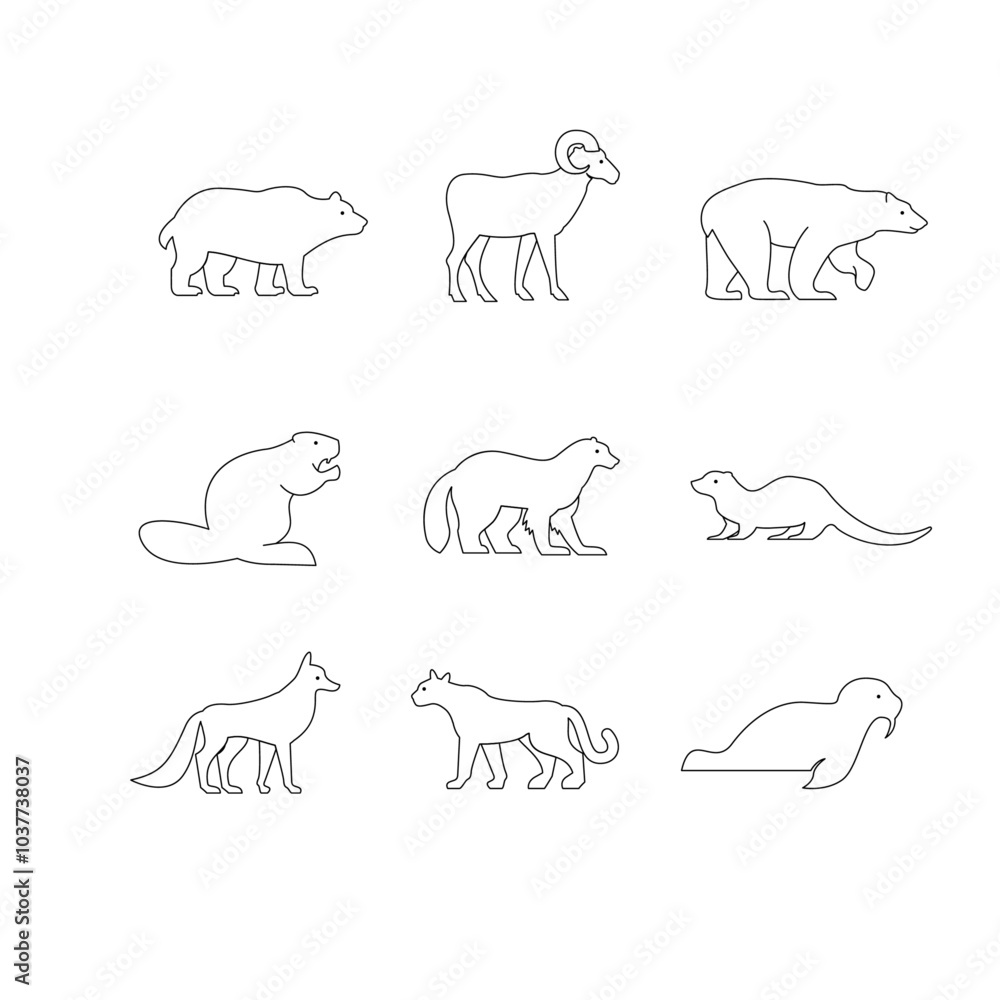 Animal north america black line logo icon design set collection Animal north america black line logo icon design set collection