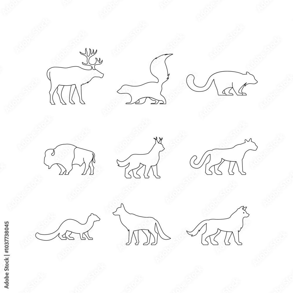 Animal north america black line logo icon design set collection Animal north america black line logo icon design set collection