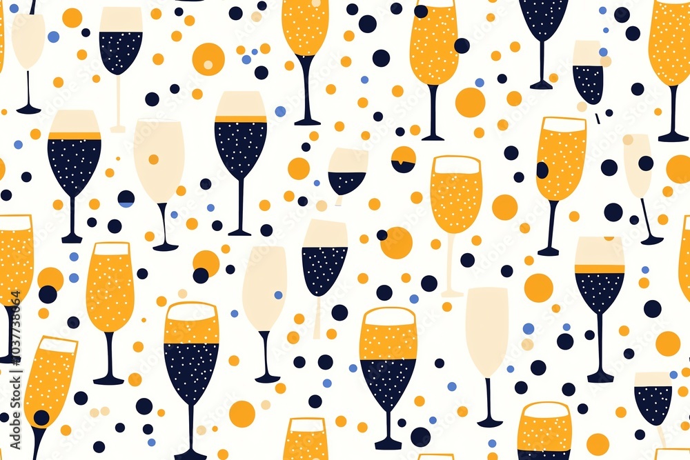 Glittering champagne glasses and confetti New Year seamless pattern, festive mood Glittering champagne glasses and confetti New Year seamless pattern, festive mood