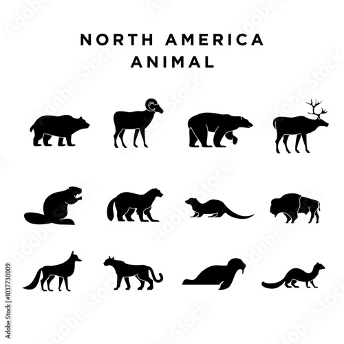 Animal north america black line logo icon design set collection