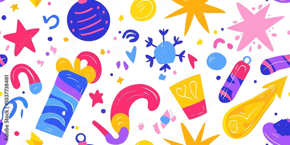 Whimsical New Year's resolution icons seamless design, motivational theme Whimsical New Year's resolution icons seamless design, motivational theme