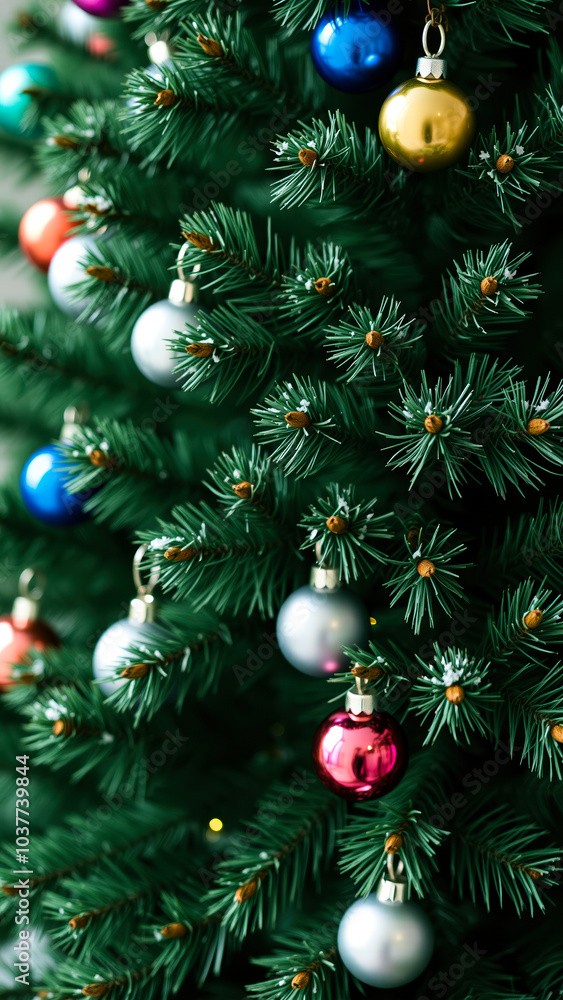 close- a decorated evergreen tree close- a decorated evergreen tree