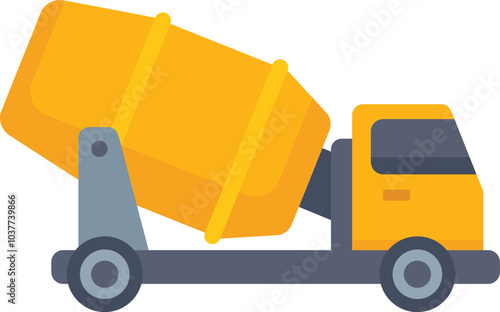 Yellow cement mixer truck transporting concrete for construction projects