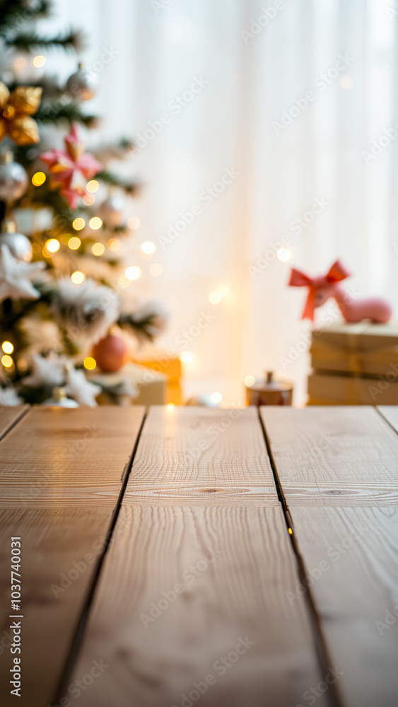 wooden table with festive background wooden table with festive background