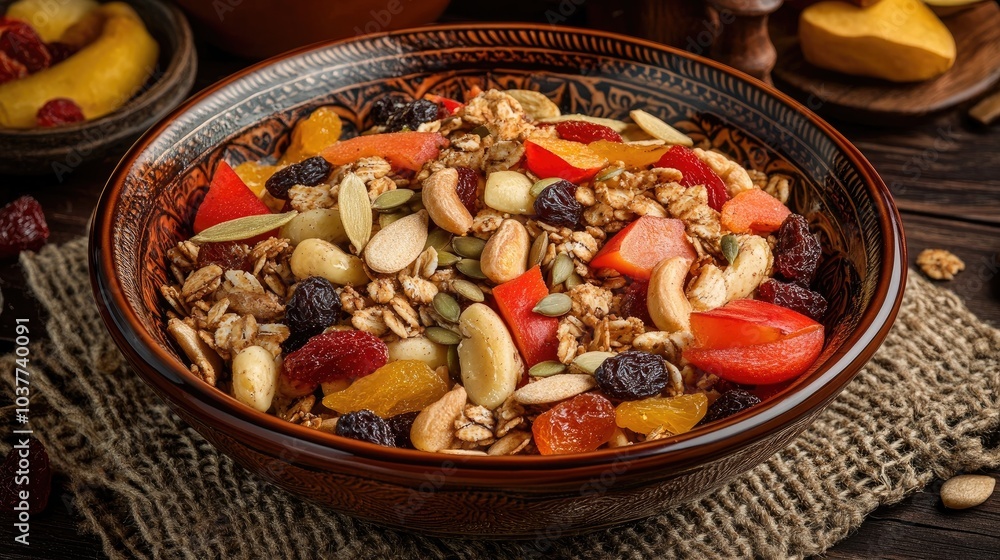Healthy Granola Bowl with Nuts and Dried Fruits Healthy Granola Bowl with Nuts and Dried Fruits