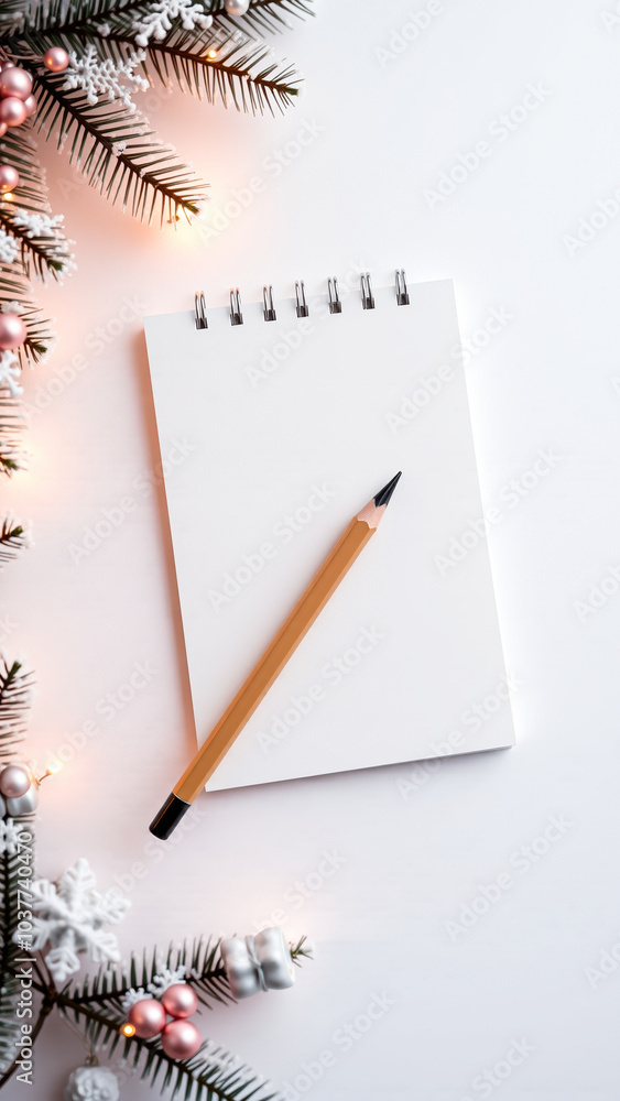blank notepad with a pencil festive decorations blank notepad with a pencil festive decorations