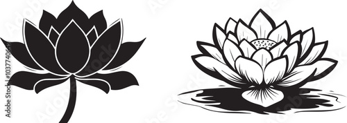 Silhouette of a lotus flower outline icon, silhouette vector