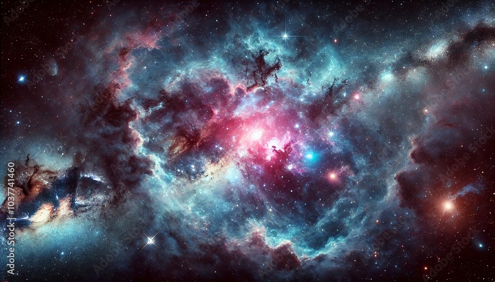 Fototapeta premium Here is the space background with stars, nebulas, and distant galaxies.