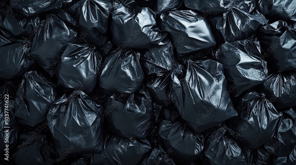 Pile of black garbage bags texture background, top view Pile of black garbage bags texture background, top view