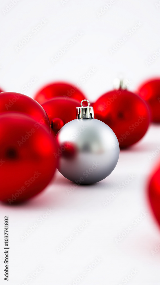 single silver bauble amongst red christmas baubles single silver bauble amongst red christmas baubles