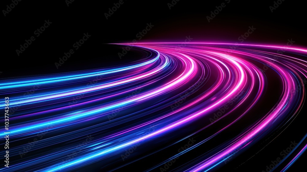 Abstract neon light trails in blue and pink on a dark background. Abstract neon light trails in blue and pink on a dark background.