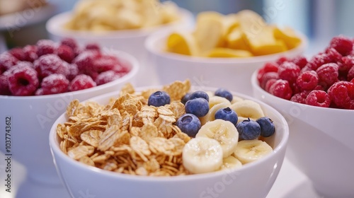 Fresh Breakfast Bowls with Fruits and Cereal