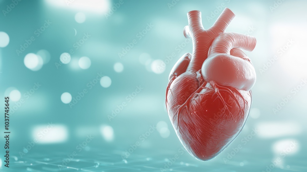 Fototapeta premium Human heart anatomy, 3D rendering, isolated on a soft background.