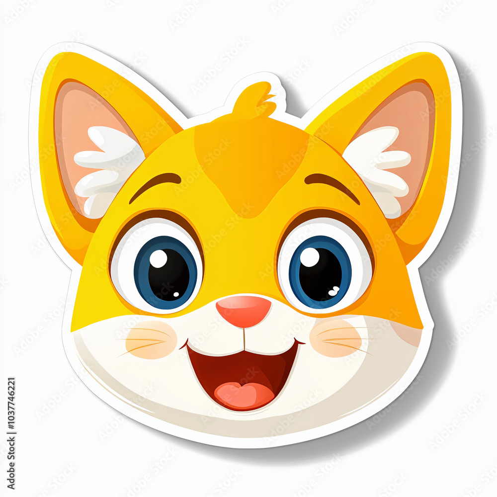 cutout sticker of cute kawaii cat face with expressive eyes isolated on white background cutout sticker of cute kawaii cat face with expressive eyes isolated on white background