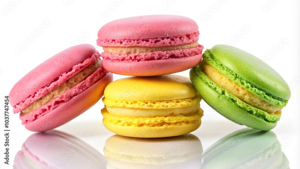 Macaron cookies on white background reflected Macaron cookies on white background reflected