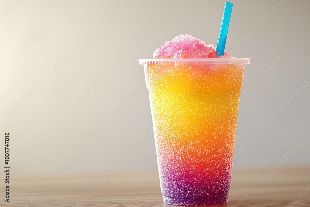 Refreshing ice slushy served in a plastic cup, captured in bright, vivid colors; perfect for summer refreshment. Refreshing ice slushy served in a plastic cup, captured in bright, vivid colors; perfect for summer refreshment.