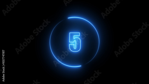 abstract linear neon number 5   ,  Educational mathematics concept with neon letter