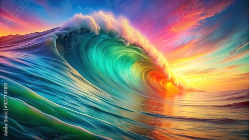 Macro abstract wave background in soft pastel colors of blue, green, orange, red, and pink yellow