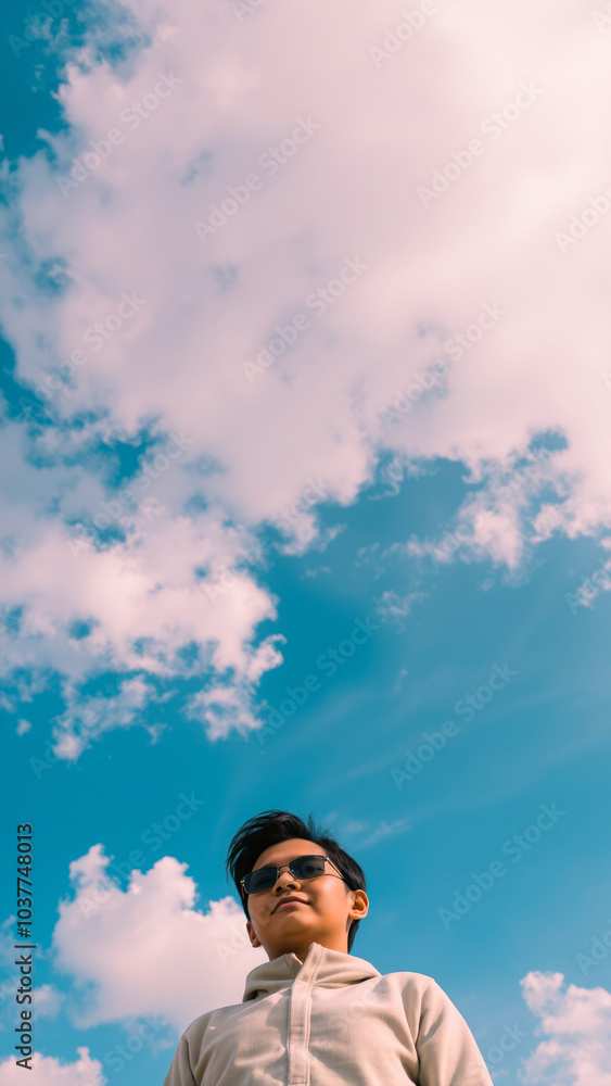 young person gazes at the sky with optimism young person gazes at the sky with optimism