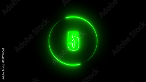 abstract linear neon number five , Educational mathematics concept with neon letter