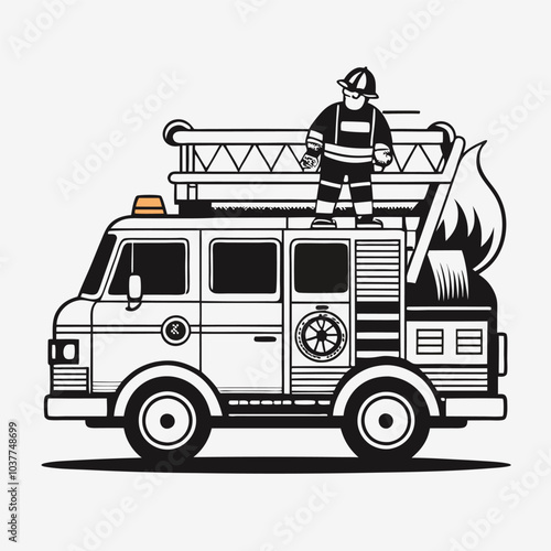 firefighter car vector silhouette.