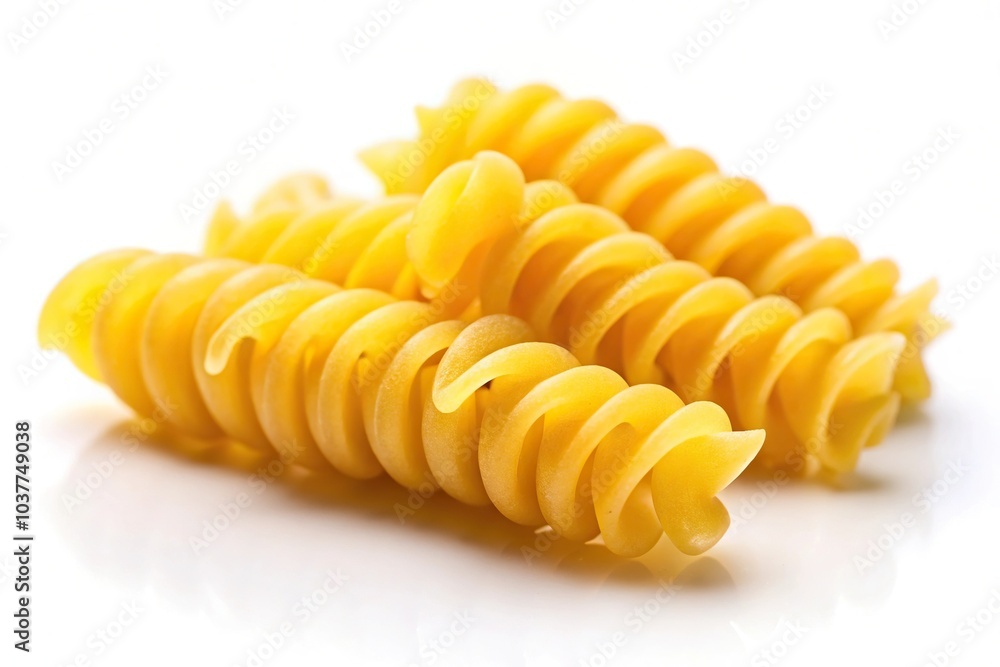 Macro closeup of isolated semoline spiral fusilli pasta Macro closeup of isolated semoline spiral fusilli pasta