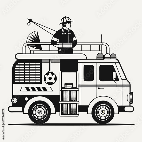 firefighter car vector silhouette.