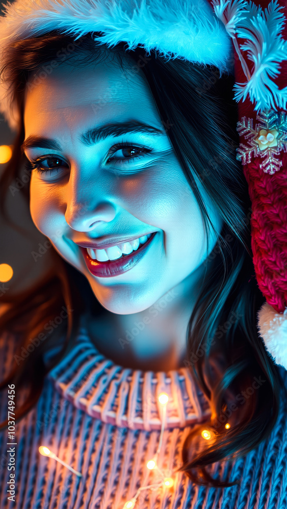 smiling woman a festive winter hat smiling woman a festive winter hat