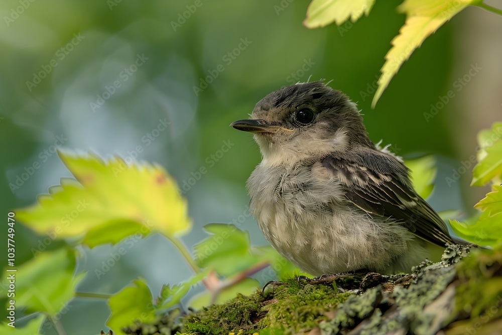 Fototapeta premium A small bird sitting on top of a tree branch