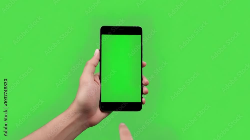 Hand and finger on Green Screen Smartphone with Chroma Key Background Hand and finger on Green Screen Smartphone with Chroma Key Background