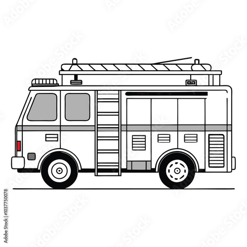 firefighter car vector. line art.