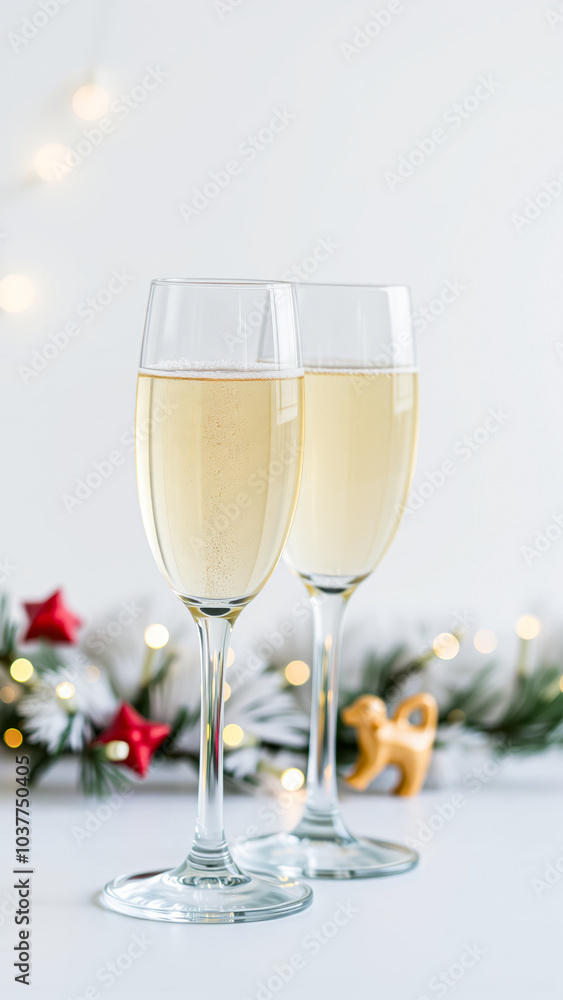 two champagne flutes with festive decor two champagne flutes with festive decor
