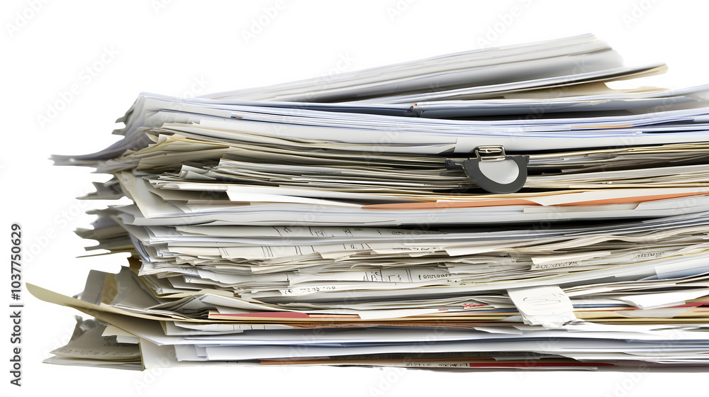 Stacked Papers and Documents in Disarray, transparent bg Stacked Papers and Documents in Disarray, transparent bg
