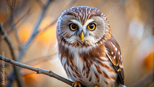 Macro Northern Saw whet Owl under controlled conditions in southern MN