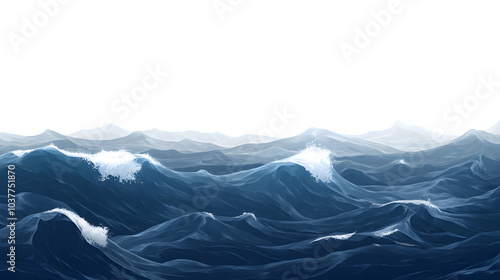 Serene Ocean Waves with Gentle Swells, transparent bg