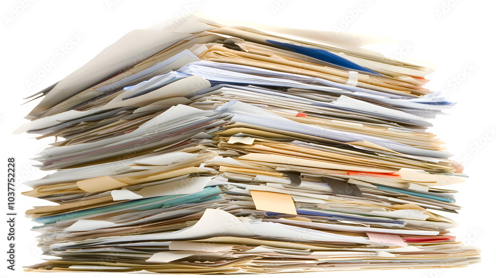 Pile of Documents and Folders on a White Background, transparent bg Pile of Documents and Folders on a White Background, transparent bg