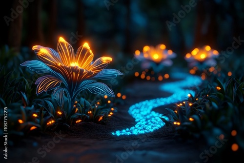 Wallpaper Mural A fantasy scene of Snapdragons with glowing petals, their dragon-like blooms lighting up a mystical woodland path Torontodigital.ca