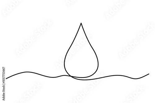 Continuous one line drawing of water drop icon, rain drop concept isolated art illustration