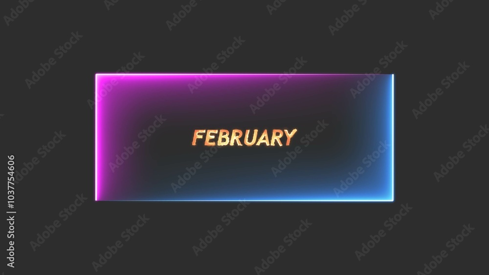 Bright neon rectangle on the word february with black background Bright neon rectangle on the word february with black background