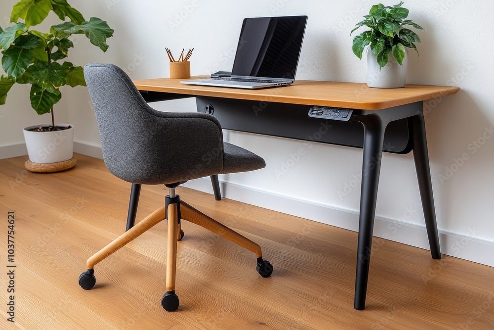 A minimalist workspace with a simple desk, chair, and a single houseplant, creating a distraction-free environment A minimalist workspace with a simple desk, chair, and a single houseplant, creating a distraction-free environment