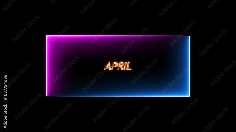 Bright neon rectangle on the word april with black background Bright neon rectangle on the word april with black background