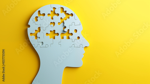 Human head or brain and jigsaw puzzle, cognitive psychology, mental health,