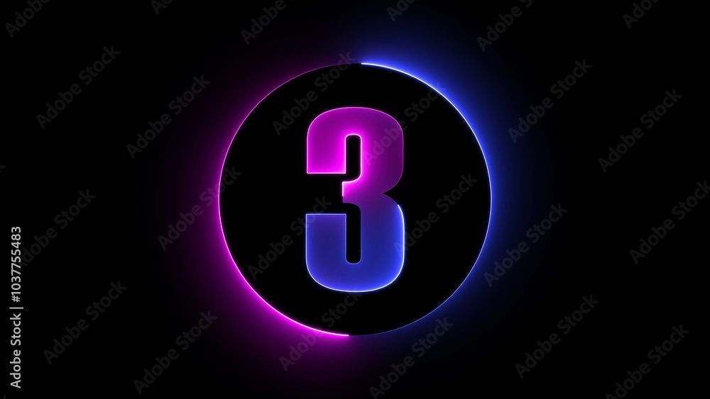 glowing neon number three on a black background glowing neon number three on a black background