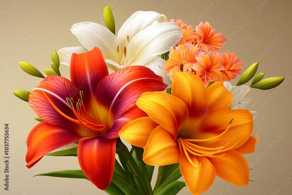 Fototapeta premium A retro-style poster featuring Daylilies and Snapdragons, with bold typography and muted colors evoking a nostalgic garden design