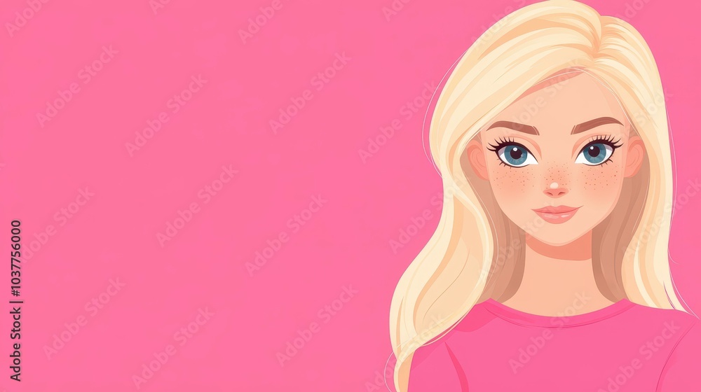 Experience the playful allure of a blonde girl in a pink dress, crafted with vibrant textures in a chic flat design. Experience the playful allure of a blonde girl in a pink dress, crafted with vibrant textures in a chic flat design.