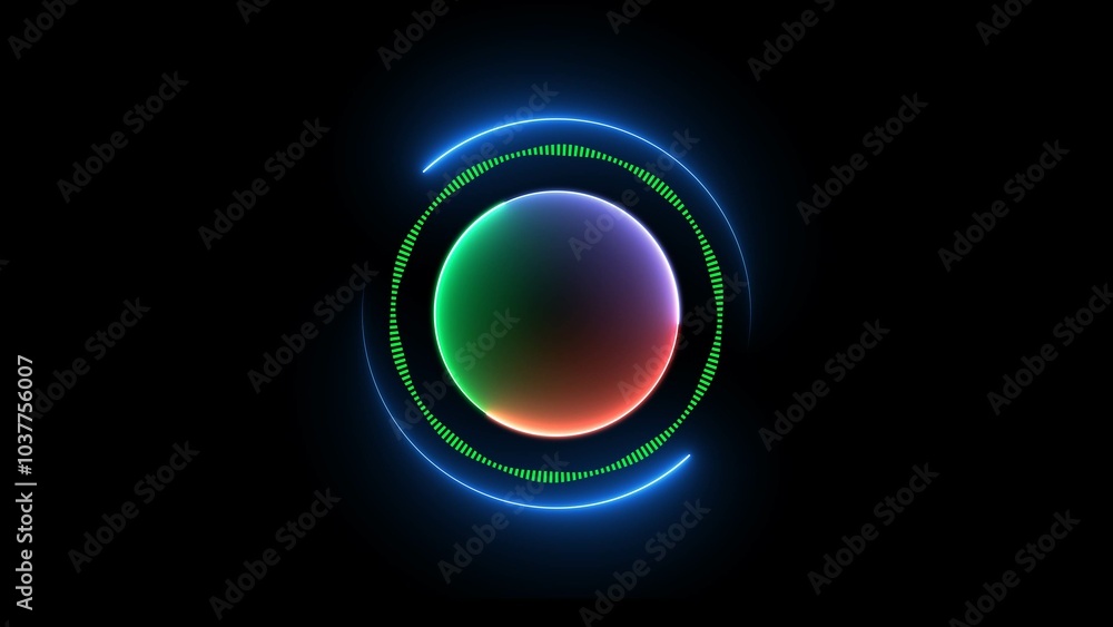 Glowing neon circle with on black background4k . Rotating neon circle Glowing neon circle with on black background4k . Rotating neon circle