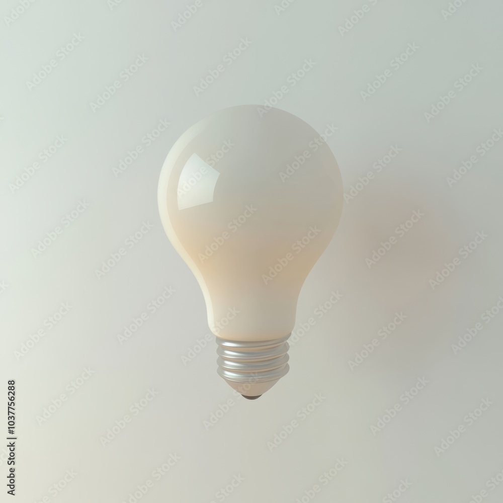 A minimalist light bulb icon in 3D, representing ideas and innovation, floating against a clean white background with soft natural lighting A minimalist light bulb icon in 3D, representing ideas and innovation, floating against a clean white background with soft natural lighting