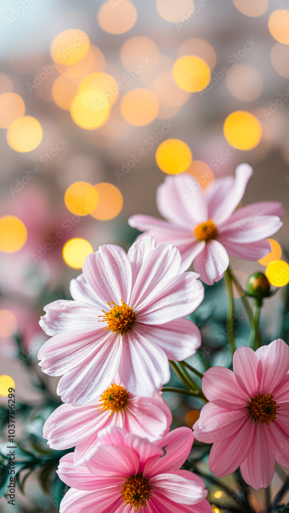 Fototapeta premium delicate pink flowers against a warm glow