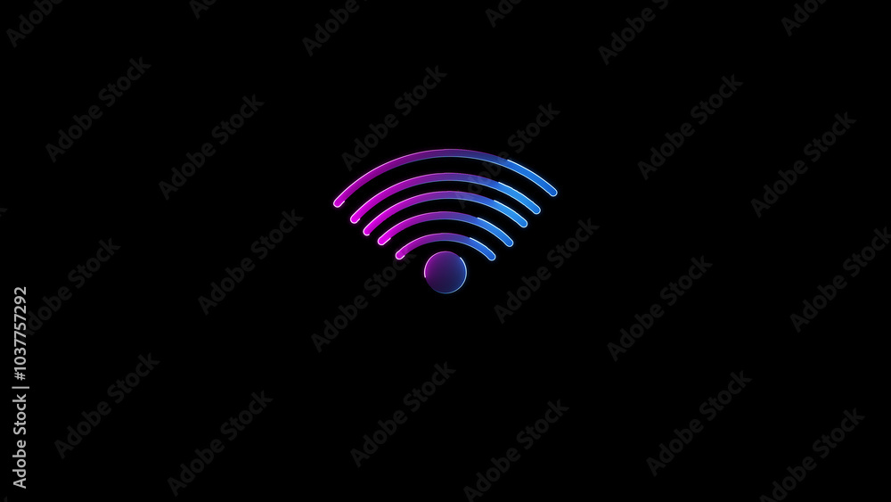 Glowing wi-fi neon icon illustration with black background Glowing wi-fi neon icon illustration with black background
